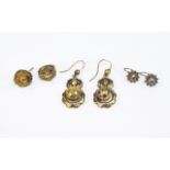 Victorian Period - Pair of 9ct Gold Drop Earrings, Marked 9ct Gold. 1.25 Inch Drop. 4.