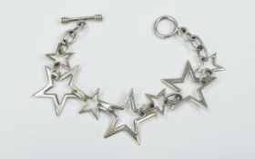 Tiffany Style Silver Star Bracelet, comprising large and small five-pointed stars,