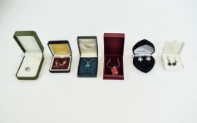 Collection Of Mixed Silver Jewellery Six items in total to include two stone set pendants,