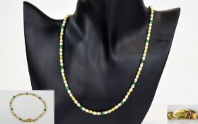 Top Quality 18ct Gold Necklace and Matching Bracelet set with emerald and cultured pearls with