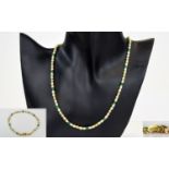 Top Quality 18ct Gold Necklace and Matching Bracelet set with emerald and cultured pearls with