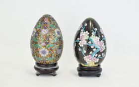 Chinese - Vintage and Large Impressive Cloisonne Enamel Eggs with Stands ( 2 ) Each 8.