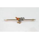 Victorian Unusual Diamond and Enamel 9ct Gold Brooch, Features a Bird Figure to Centre of Brooch,