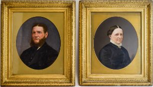 A Pair of Victorian Unsigned Portrait Oil Paintings of a gentleman and a lady.