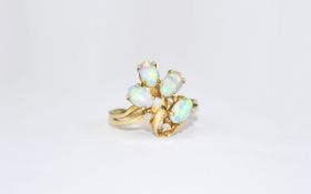 14ct Gold Opal and Diamond Dress Ring, The Opals of Good Colour, Marked 585. Ring Size N-O.