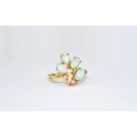 14ct Gold Opal and Diamond Dress Ring, The Opals of Good Colour, Marked 585. Ring Size N-O.