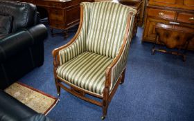 Edwardian Mahogany Inlaid Armchair, Padded Back, Arms and Seat,