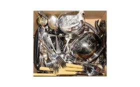 Small Mixed Lot Of Silver Plated Ware Comprising 3 Piece Teaset, Swing Handled Basket, Tray Etc.