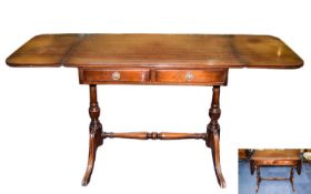 Early 20th Century Mahogany Sofa Table with Two Drawers and Two Drop Leaf Ends, Turned Column Legs,