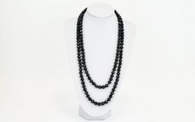 Victorian Whitby Jet Long Bead Necklace in very nice condition, well matched. 56 inches in length.