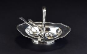Edwardian Silver Swing Handle - Footed Sweetmeat Dish with Shaped and Beaded Borders.