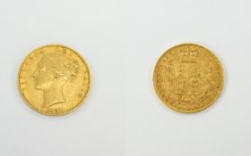 Victorian -Young Head Shield Back 22ct Gold Full Sovereign, date 1847; VF condition, Please see