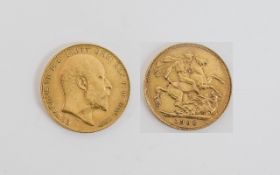 Edward VII 22ct Gold Full Sovereign. Date 1908, London Mint - Please See Photo.