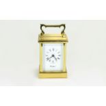 Modern - English Brass Cased Carriage Clock, Battery Driven, Features White Porcelain Dial,