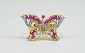 Burmese Ruby Butterfly Ring, marquise cut rubies,