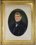 A Large 19thC Oval Shaped Unsigned Oil Painting of an elderly gentleman in a gilt wood and gesso