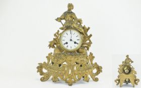 French Japy Freres Late 19thC Gilt Metal Ornate 8 Day Mantle Clock with figure of a classical woman