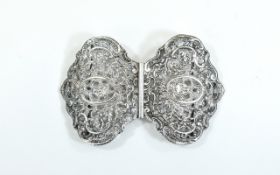 Victorian Nurses Ornate Silver Buckle with Open Work and Pierced Decoration. 4.25 Inches diameter.