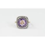 Early 19th Century Period Amethyst and Diamond Ring, The Central Faceted by 26 Rose Cut Diamonds,