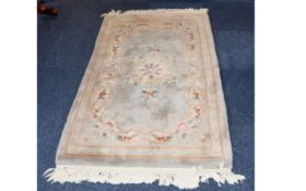 Oriental Style Rug Small rectangular rug with repeated oriental flower and foliage design on pale