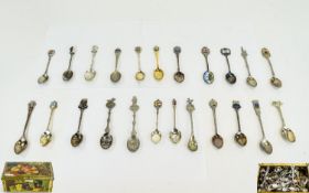 Tin Containing A Collection Of Souvenier Spoons Some With Enamelling,