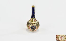 Royal Crown Derby Miniature Imari Pattern Bottle Vase, Date 1913. 2.5 Inches High.