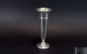 Mappin & Webb Silver Trumpet Shaped Vase with Tapered Stem on Circular Base.