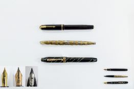 A Collection of Vintage Fountain Pens ( 3 ) Comprises 1/ Parker Vacumatic, 14ct Gold Nib,