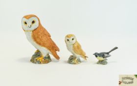 Beswick Bird Figures ( 3 ) In Total. Comprises 1/ Barn Owl, First Version, Split Tail Feathers.
