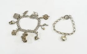 Silver Charm Bracelets ( Vintage ) 2 In Total. Loaded with 12 Charms, All Fully Hallmarked. 66.