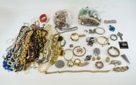 Box Of Costume Jewellery To Include Beads, Rings, Bracelets, Bangles, Brooches, Pendants Etc.