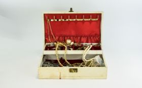 Jewellery Box Containing A Mixed Lot Of Costume Jewellery, Comprising Chains, Beads, Brooches,