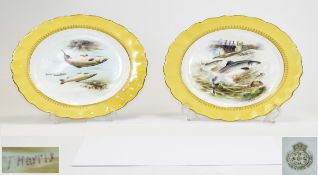 Royal Worcester Hand Painted Pair of Cabinet Plates, signed T.Harris, each showing a variety of fish