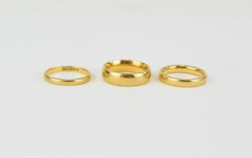 22ct Gold Wedding Bands 3 in total all fully hallmarked 14.5 grams in total.