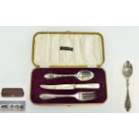 A 1930's Period - Solid Silver Boxed Christening Set, Comprises Silver Bladed Knife,