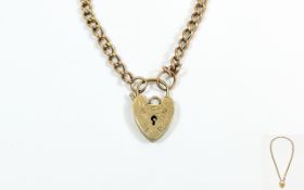 9ct Gold Curb Chain and Attached Heart Shaped 9ct Gold Padlock. Fully Hallmarked.