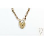 9ct Gold Curb Chain and Attached Heart Shaped 9ct Gold Padlock. Fully Hallmarked.