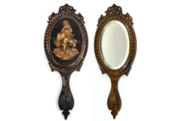 Antique Finely Carved Treen / Wood Hand Made Mirror with a Marquerty Inlay,