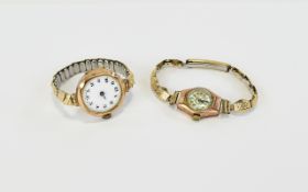 Ladies 9ct Gold Cased 1930's Mechanical Wrist Watches ( 2 ) with Gold Plated Bracelets - Please See