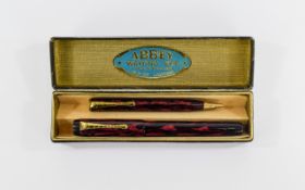 Abby Writing Set Fountain Pen and Propelling Pencil with Art Deco Style Clip. c.