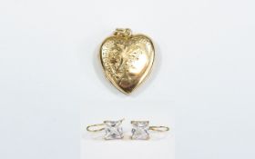 9ct Gold Locket, together with a Pair of Gem Set Drop Earrings,