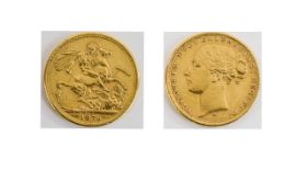 Queen Victoria Young Head 22ct Gold Full Sovereign. Date 1876, Melbourne Mint - Please See Photo.