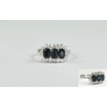 18ct White Gold Set Diamond and Sapphire Ladies Dress Ring,