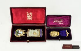 Masonic Interest. St Elphim Lodge Founder Gilt Silver and Enamel Masonic Medal. Boxed.