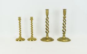 Antique Pairs of Brass Barley Twist Candlesticks ( 2 Pairs ) Height 12 Inches & 9 Inches - Please