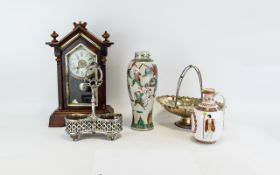 Collection of Assorted Items, Includes American Clock, Silver Plate Bottle Holder,