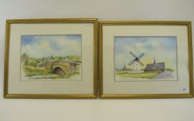 Pair of Gordon Wilkinson Original Watercolours, ' Windmill and Lifeboat Station,