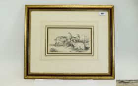 Mid Victorian - Superb Pencil / Drawing of Goats, Resting on a Rocky Cragg. Titled, Signed and Dated