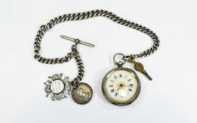 Ladies Antique Silver and Ornate Open Faced Fob Watch,