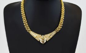 Superb 18ct Yellow Gold Panther Design Baguette and Brilliant Cut Diamond Set Collar set with est